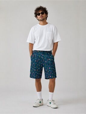 Vtg checks golf novelty print Men's Patterned Blue Cotton bermuda Shorts